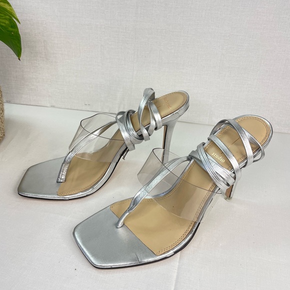 Black Suede Studio Melanie Ankle-Tie Stiletto Thong High Heel‎ Sandals ( G 117) - Picture 6 of 11